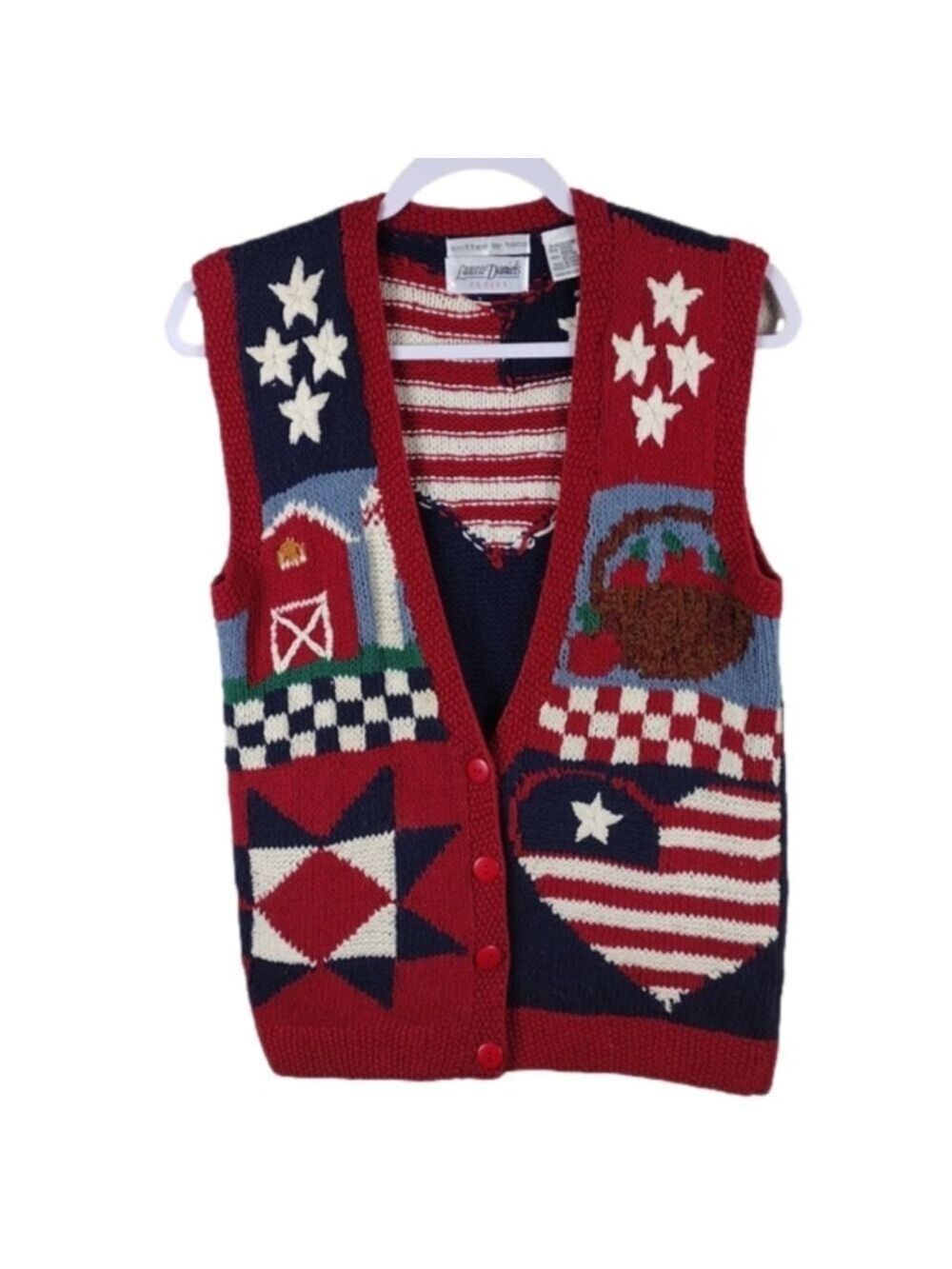 Laura Daniels Knitted By Hand Sleeveless Button Front Patriotic Sweater Vest - Picture 10 of 10